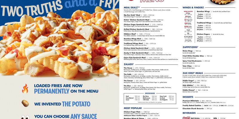 Zaxby's Chicken Fingers & Buffalo Wings Menu