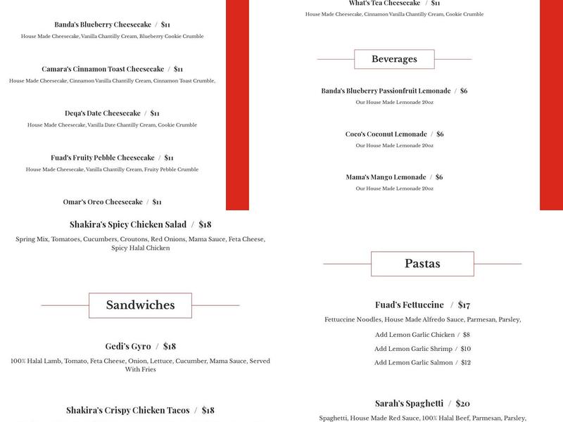 Mama Sambusa Small Kitchen Menu