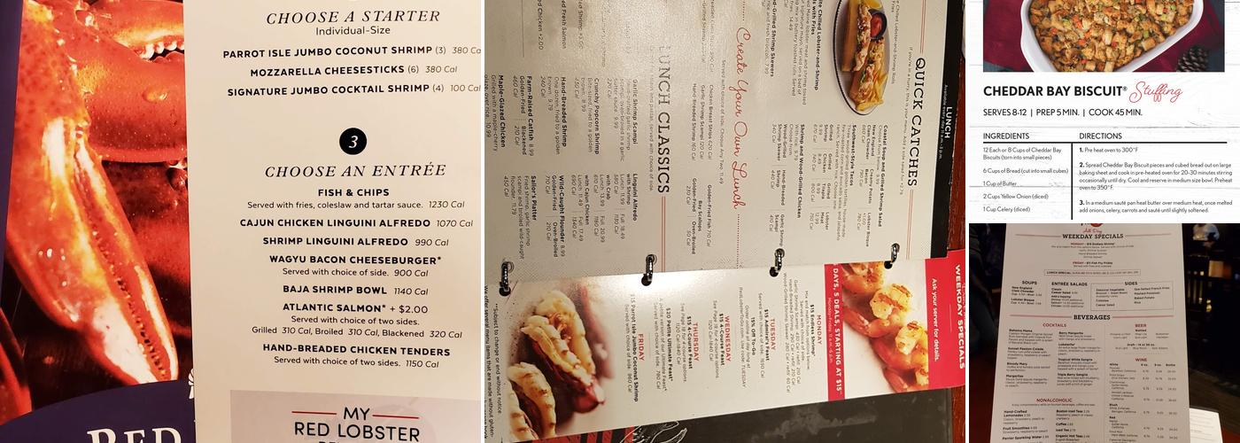 Red Lobster Menu