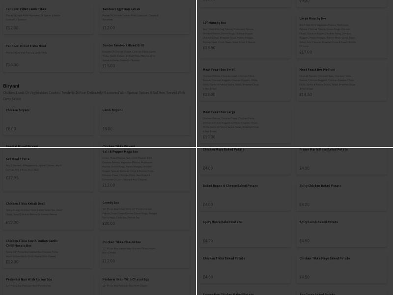 Zain's Curry House Greenock Menu