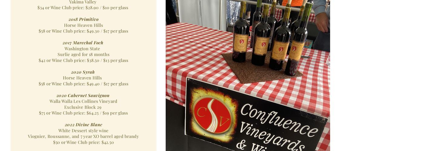 Confluence Winery Menu