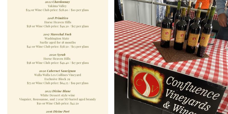 Confluence Winery Menu