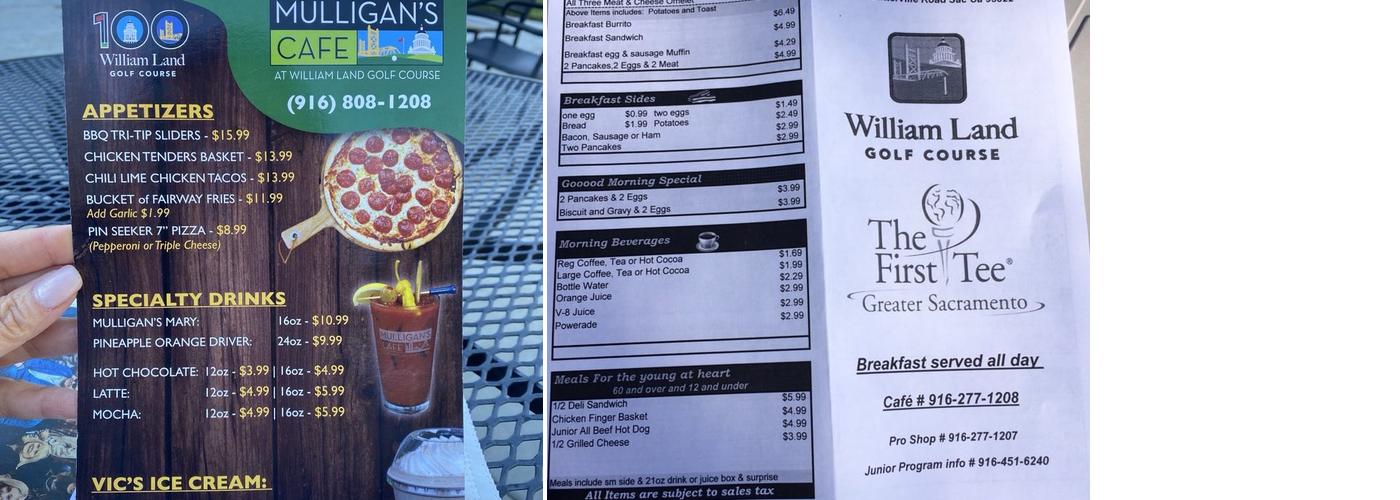 Mulligan's Cafe @ William Land Park Golf Course Menu