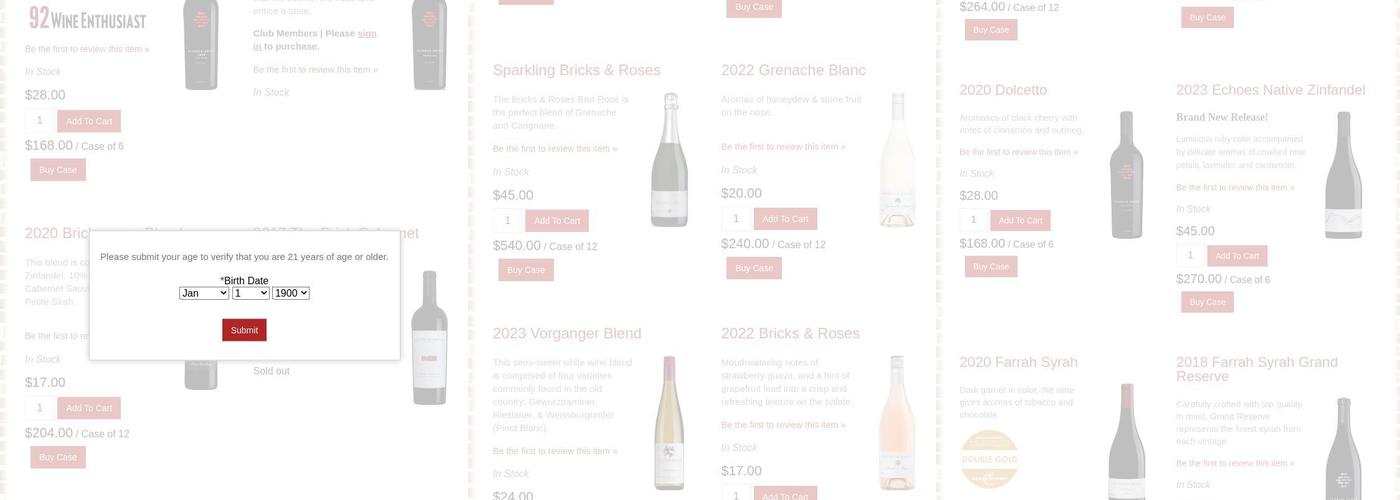 Klinker Brick Winery Menu