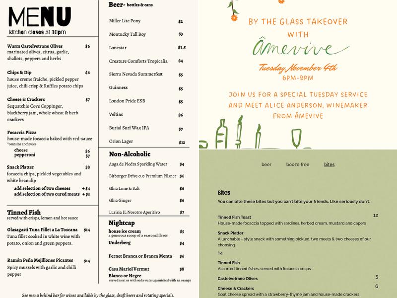 Zero/Zero Wine Bar Menu