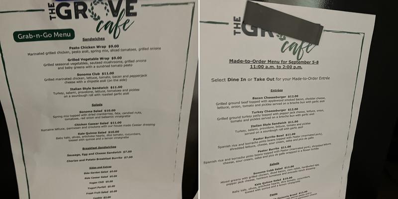 The Grove Cafe Menu
