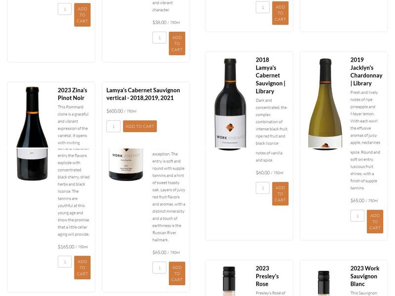 Work Vineyard Menu