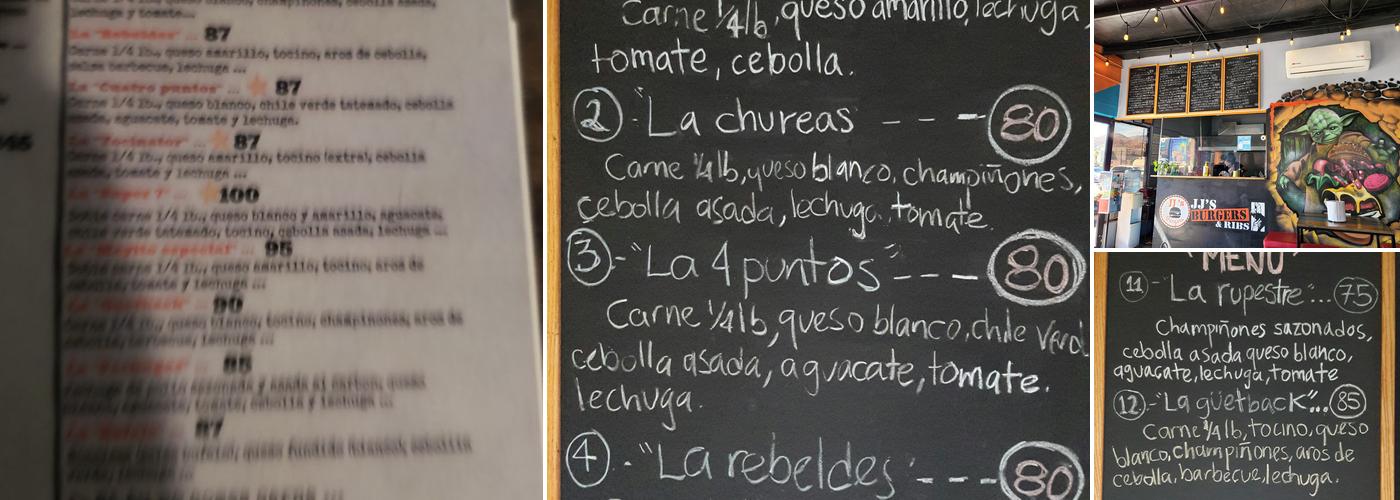 JJ Burgers and ribs Menu