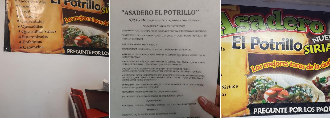 Asadero El Potrillo Menu