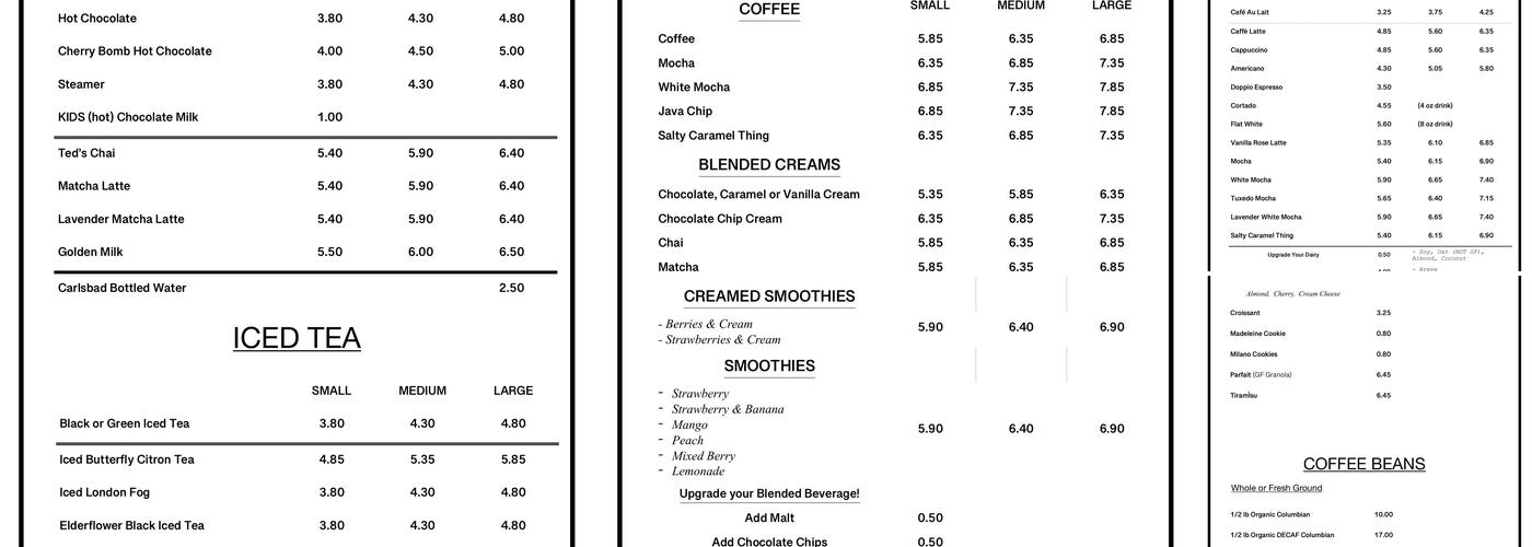 Ruthii's Coffee Menu