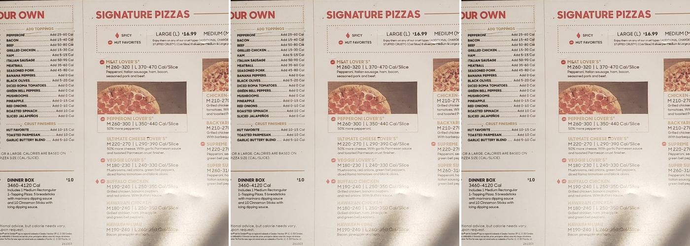 Pizza Hut Menu