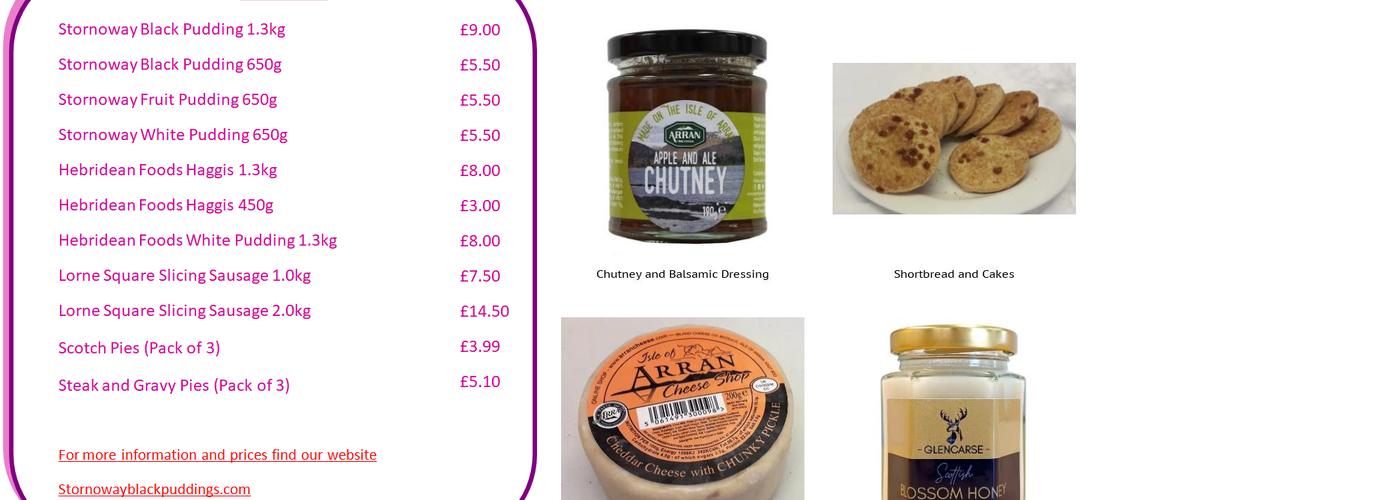 Stornoway Black Puddings Menu