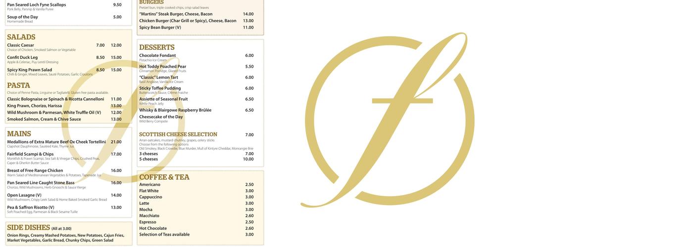 Martins Bar & Grill Menu