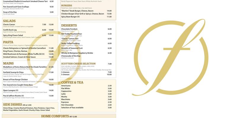 Martins Bar & Grill Menu