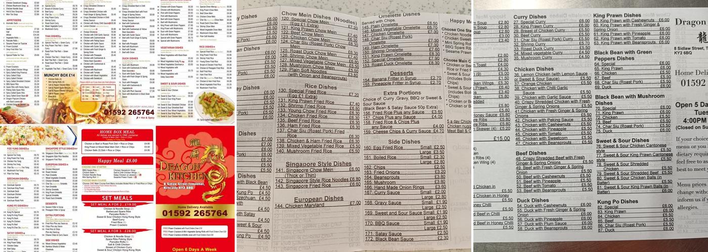 Dragon Kitchen Chinese Takeaway Menu