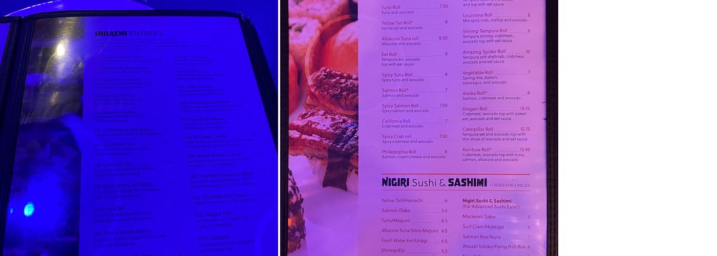Crazy Samurai Menu
