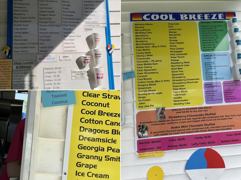 Cool Breeze Snowballs Menu