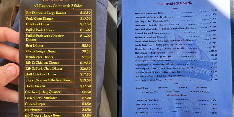 G & F Barbeque Menu