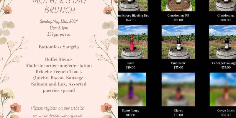 Sand Castle Winery Menu