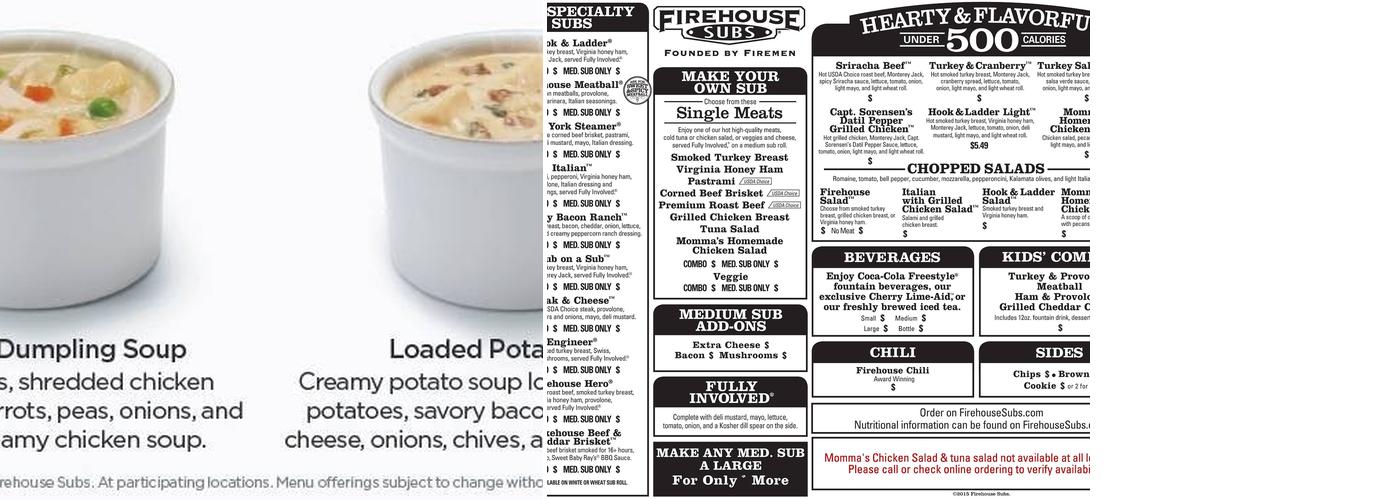 Firehouse Subs Lenoir Menu