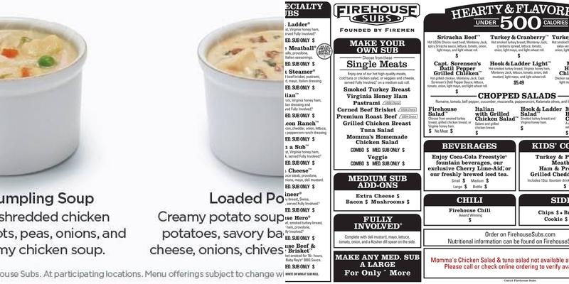 Firehouse Subs Lenoir Menu