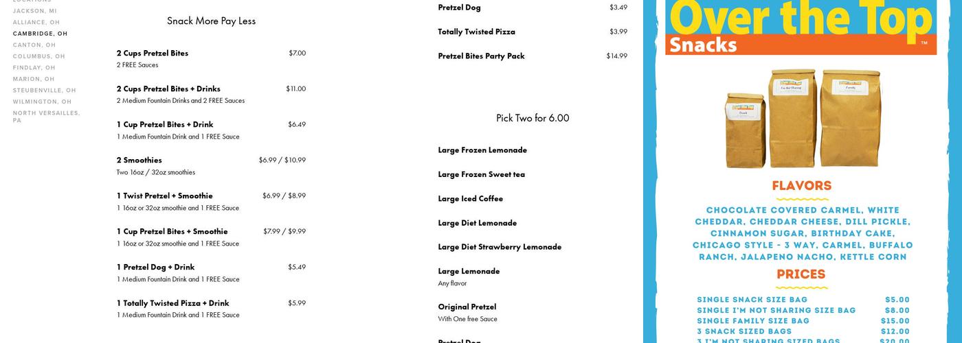 We're Rolling Pretzel Co - Steubenville, Ohio Menu