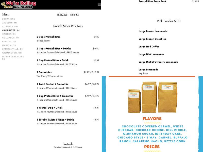 We're Rolling Pretzel Co - Steubenville, Ohio Menu