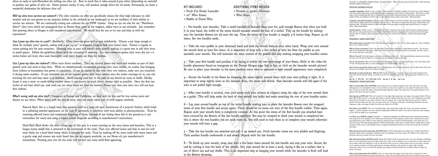 Durant Vineyards Tasting Room Menu