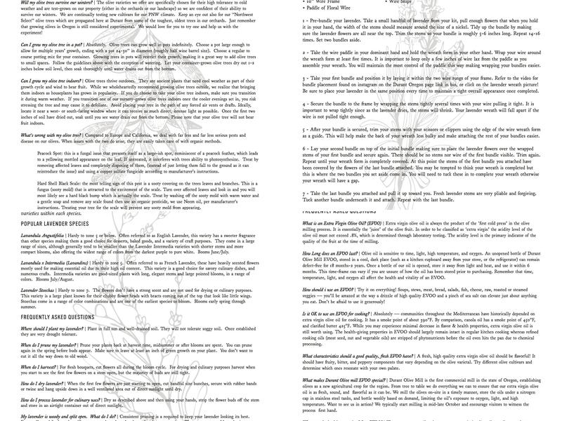 Durant Vineyards Tasting Room Menu