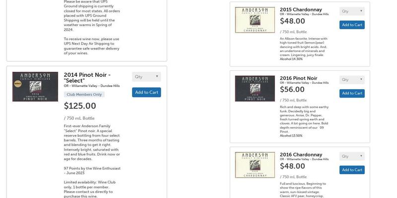 Anderson Family Vineyard Menu