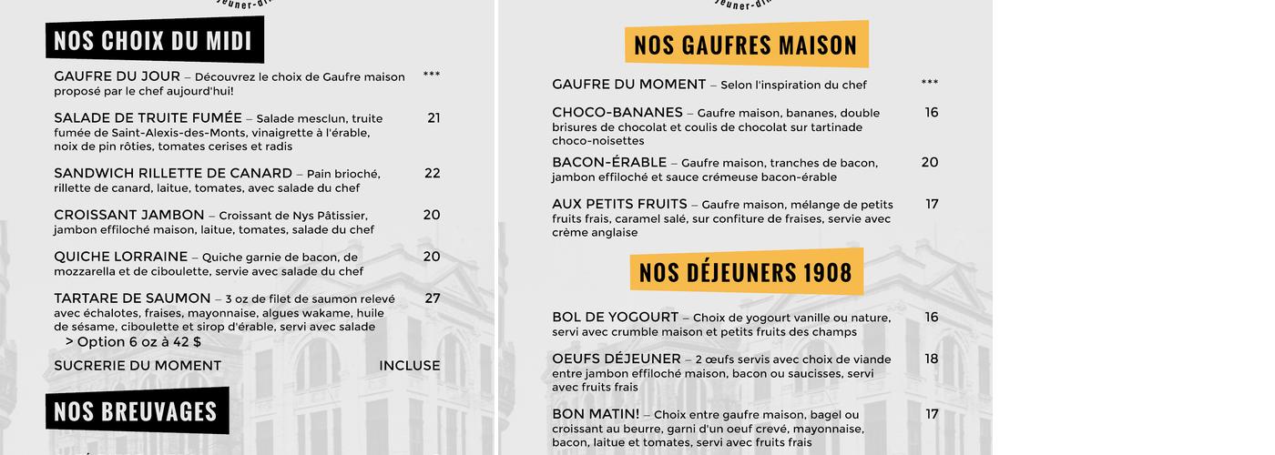 Le Gaufré 1908 Menu