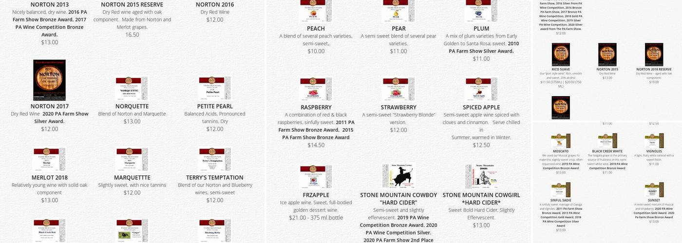 Stone Mountain Wine Cellars Menu