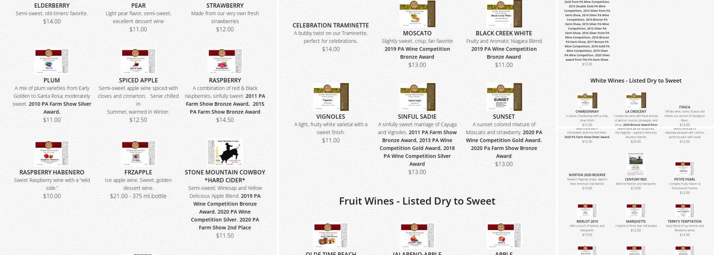 Stone Mountain Wine Cellars Menu