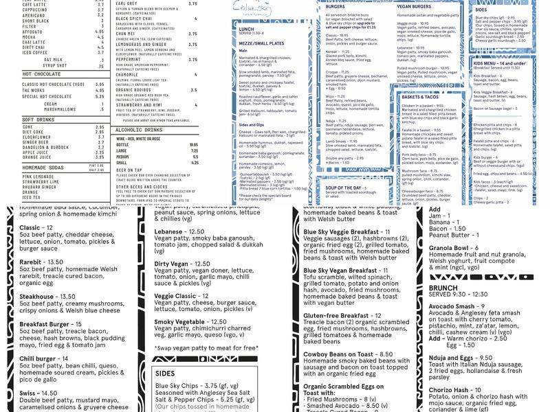 Blue Sky Cafe & Taproom Menu