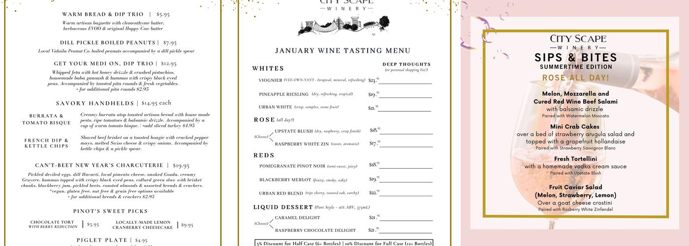City Scape Winery Menu
