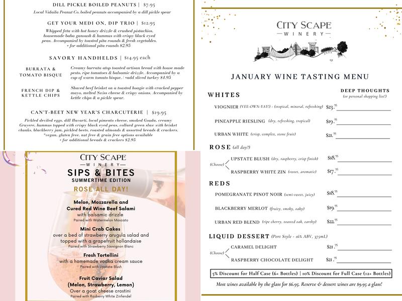 City Scape Winery Menu