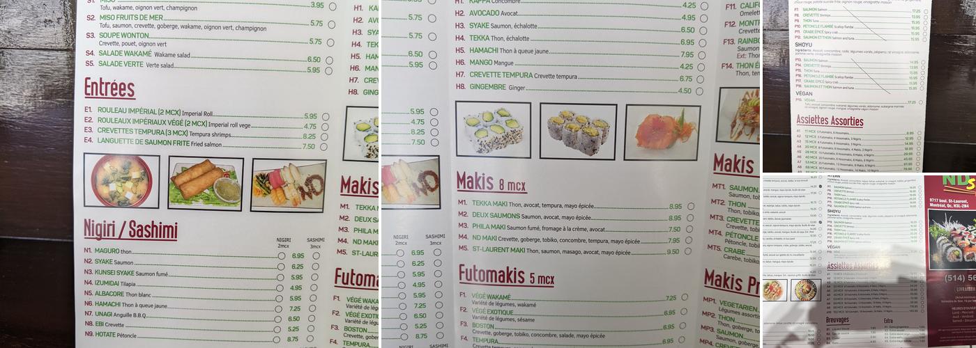 ND Sushi Menu