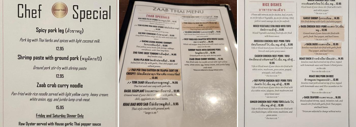 ZAAB THAI Menu