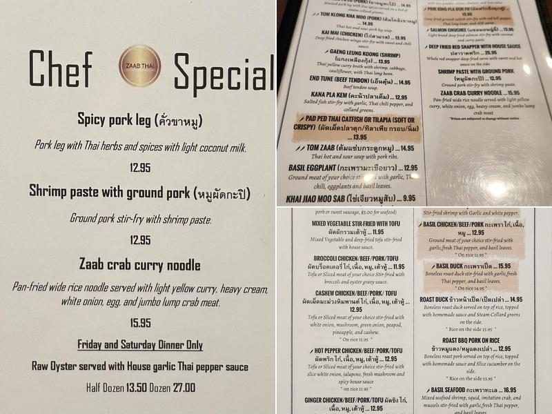 ZAAB THAI Menu