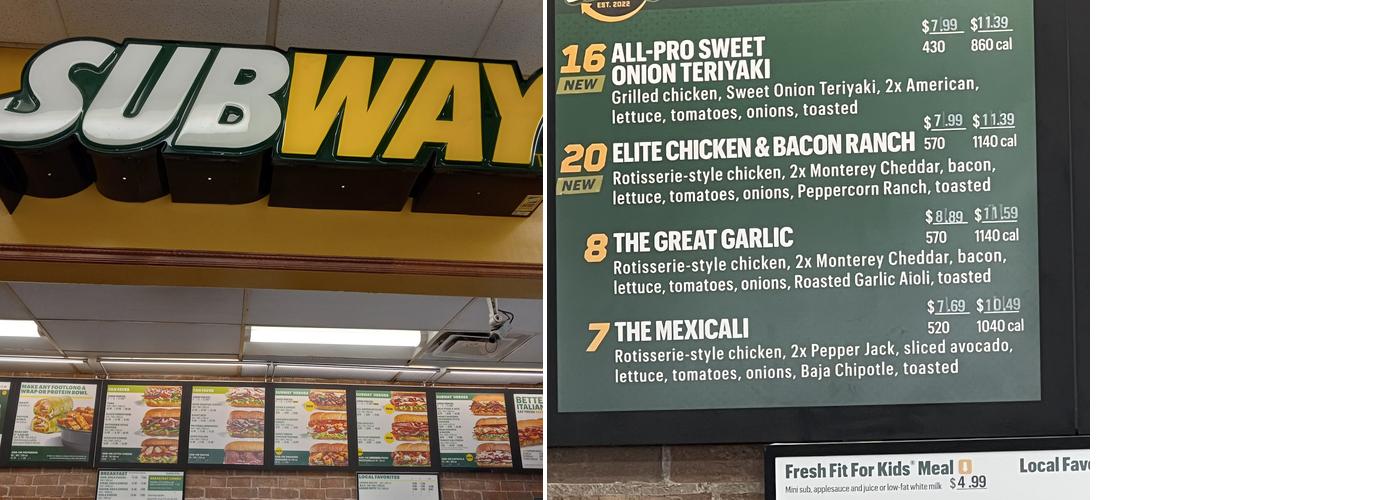 Subway Menu