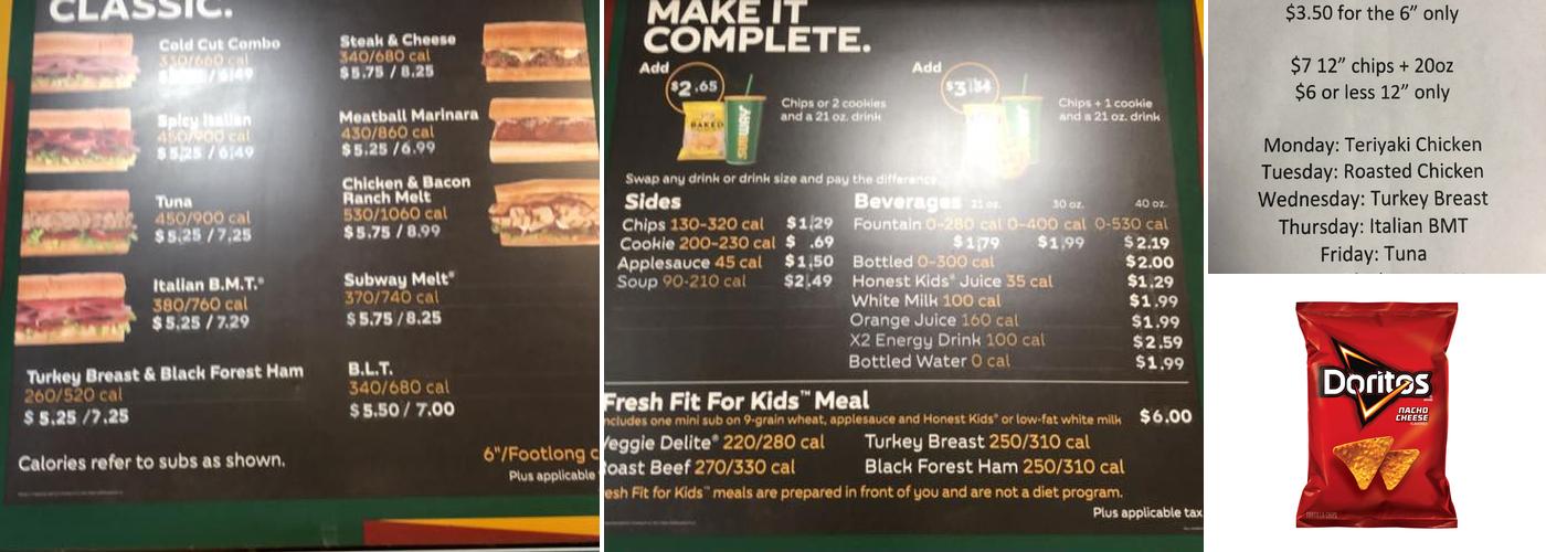 Subway Menu