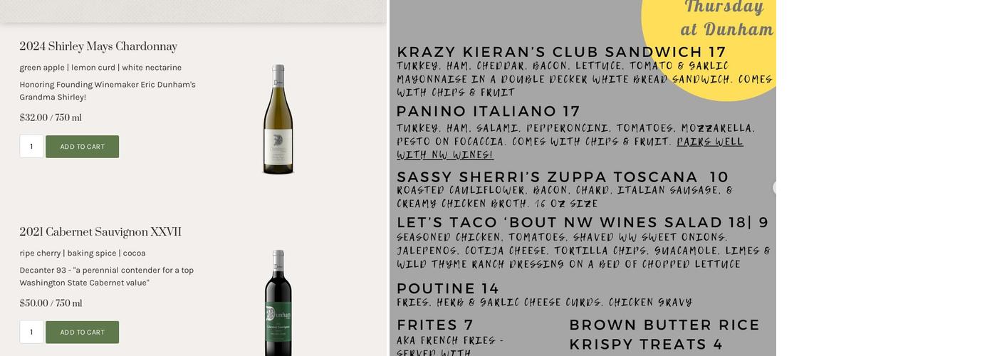 Dunham Cellars Menu