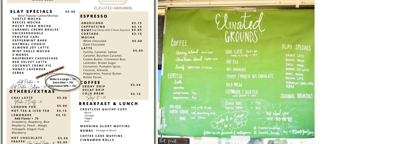 Elevated Grounds Menu