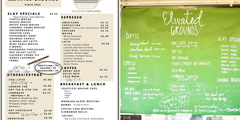 Elevated Grounds Menu