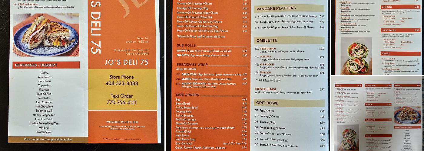 Jo's Deli 75 Menu