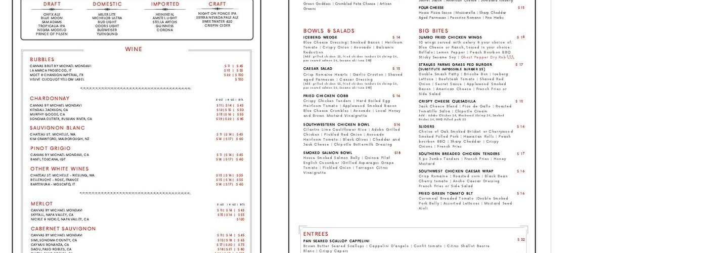 Onyx at the Grand Menu