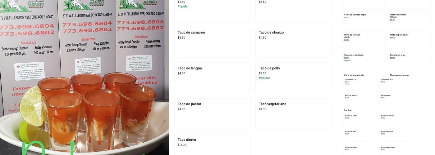 Mariscos Y Taqueria Chemas 2 Menu