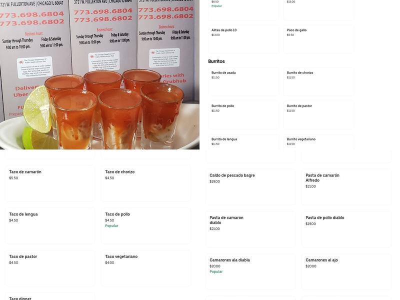 Mariscos Y Taqueria Chemas 2 Menu