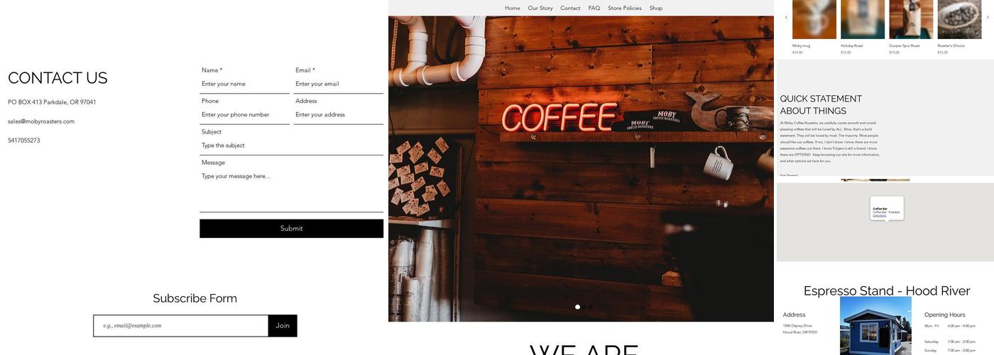 Moby Coffee Roasters Menu
