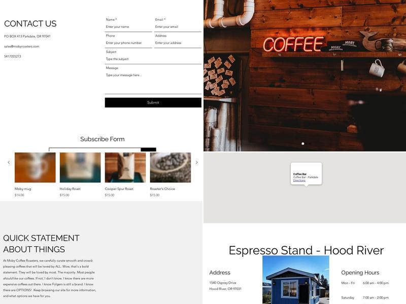 Moby Coffee Roasters Menu